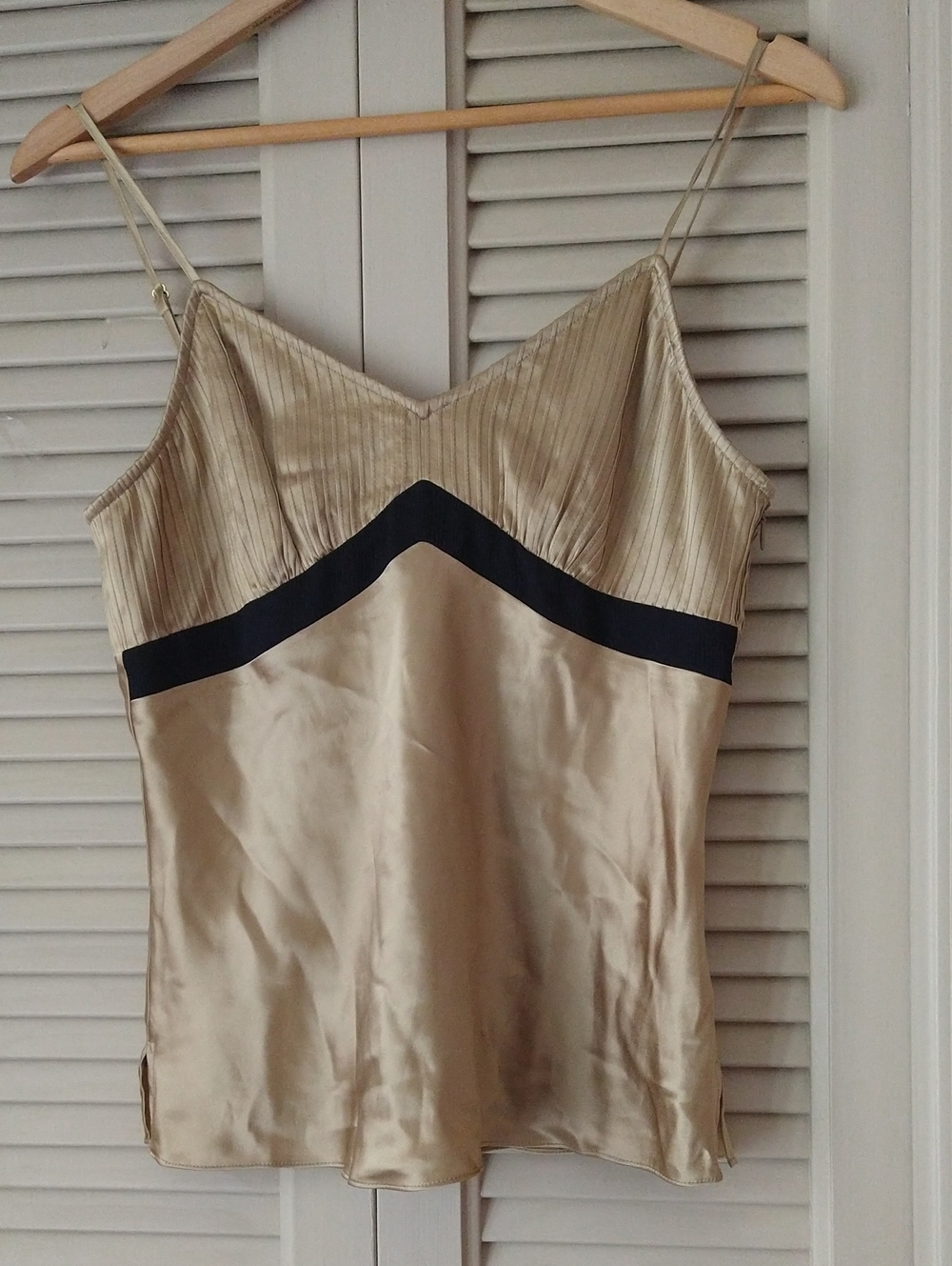 Silk Champagne V-Neck Cami +Black Accent Size 6